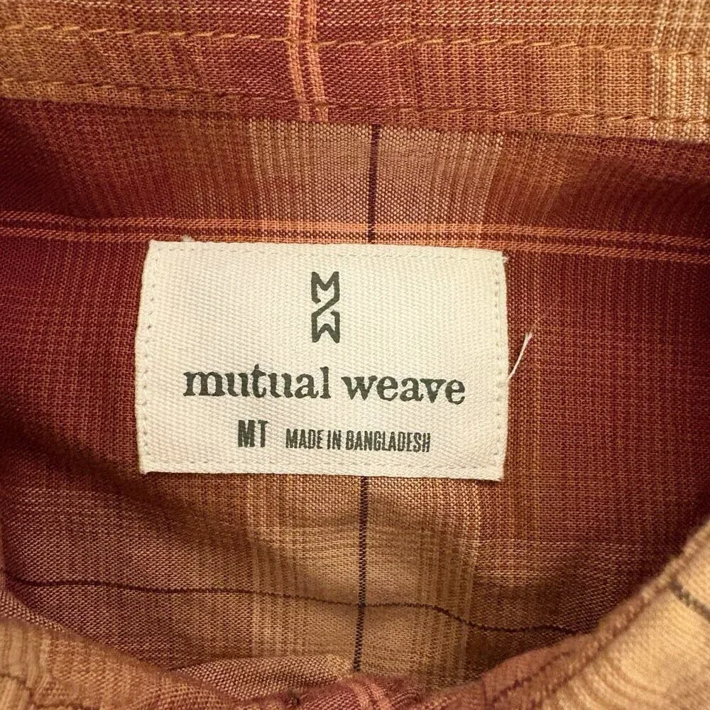 Mutual Weave Mens Plaid Button Up Shirt Size M Tall Short Sleeve Classic NWT $48